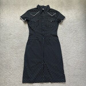 Naf Naf XS Vintage Rockabilly Western Shirt Dress Blk/ Wht Polka Dot Retro
